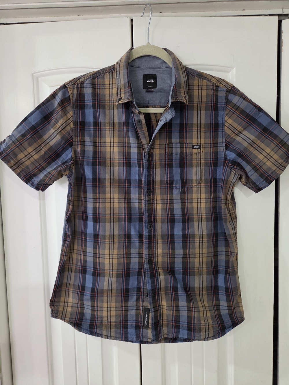 Vans Short-Sleeve Plaid Button-Up in Blue and Brown